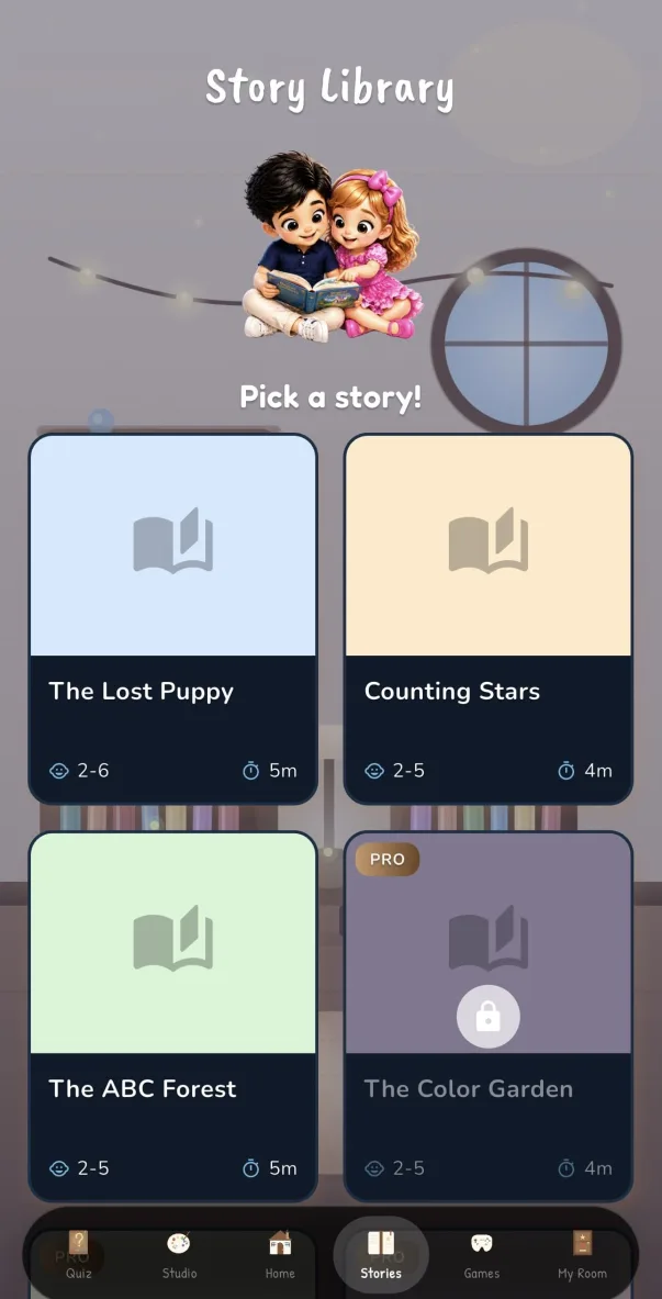 KidsPro story library with bedtime stories for ages 2-8